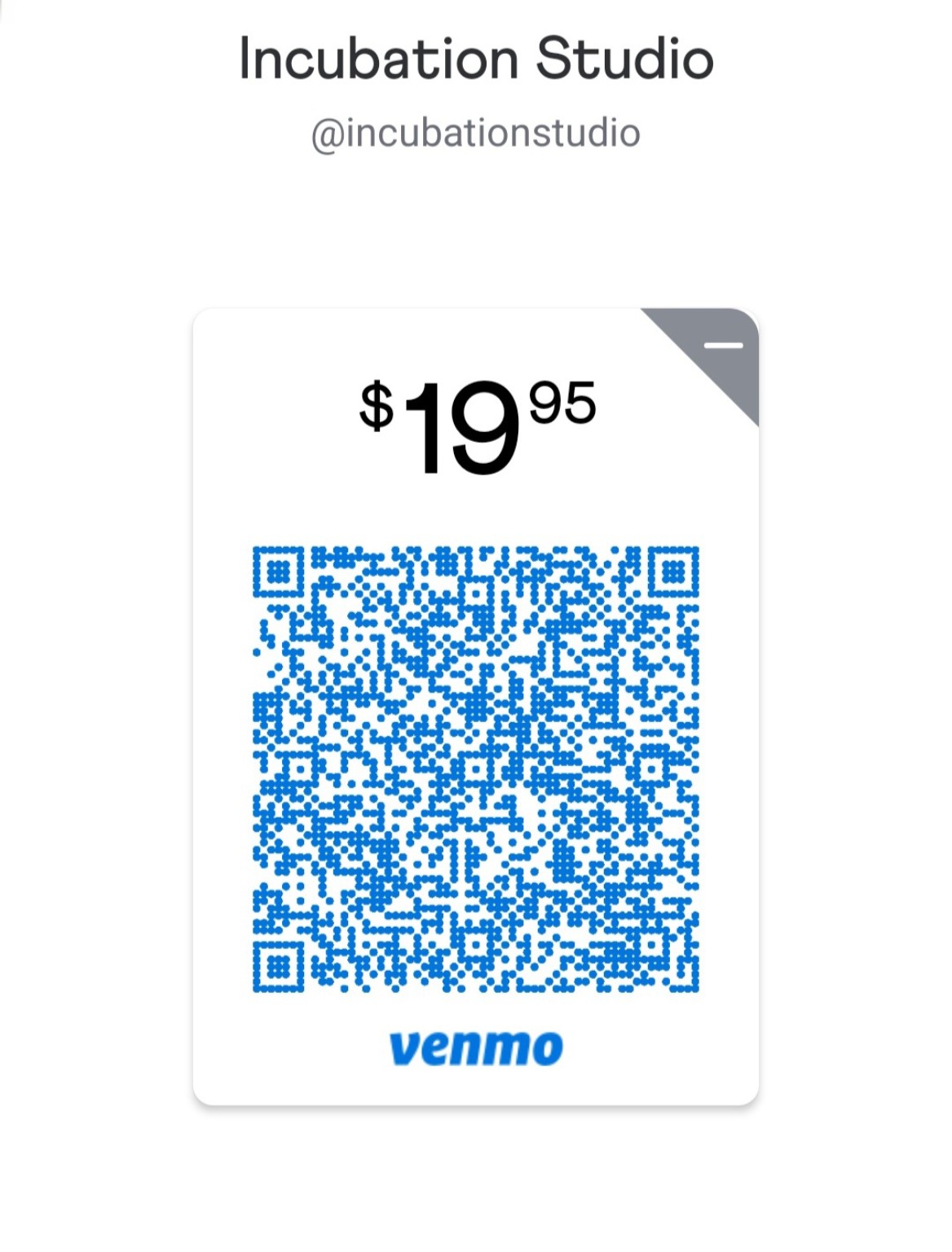 Venmo QR code to preorder The Pre-Startup from @incubationstudio for $19.95